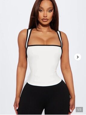 Fashion Nova White Square Neck Tank with Black Contrast